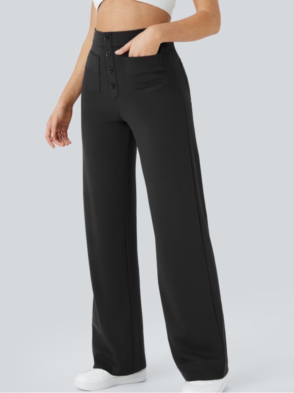 HALARA Black High-straight-Leg Button Pants sz L 29 inch inseam
